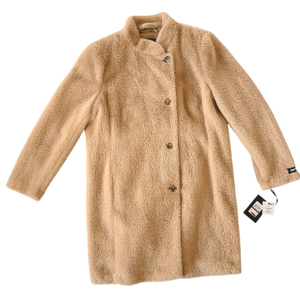 DKNY Women's Faux Fur Coat Camel Size XXL Beige Long Sleeve Button Up